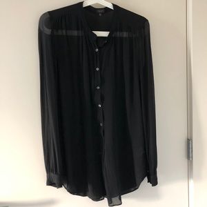Black sheer 100% silk button-down blouse